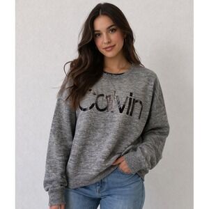 Calvin Klein Performance Womens XL Grey Logo Graphic Fleece Sweatshirt Sporty